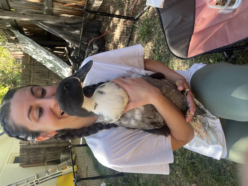 Sabrina holding a duck